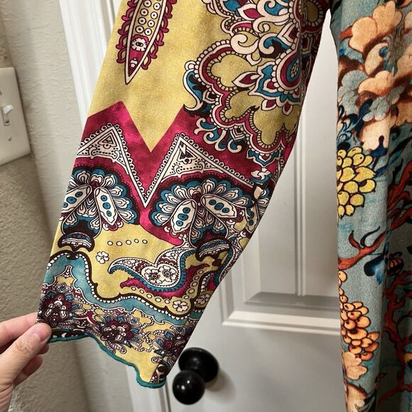 Parsley & Sage Floral Paisley Bright Colors 3/4 Sleeve Lettuce Trim Tunic Top S - Picture 5 of 11